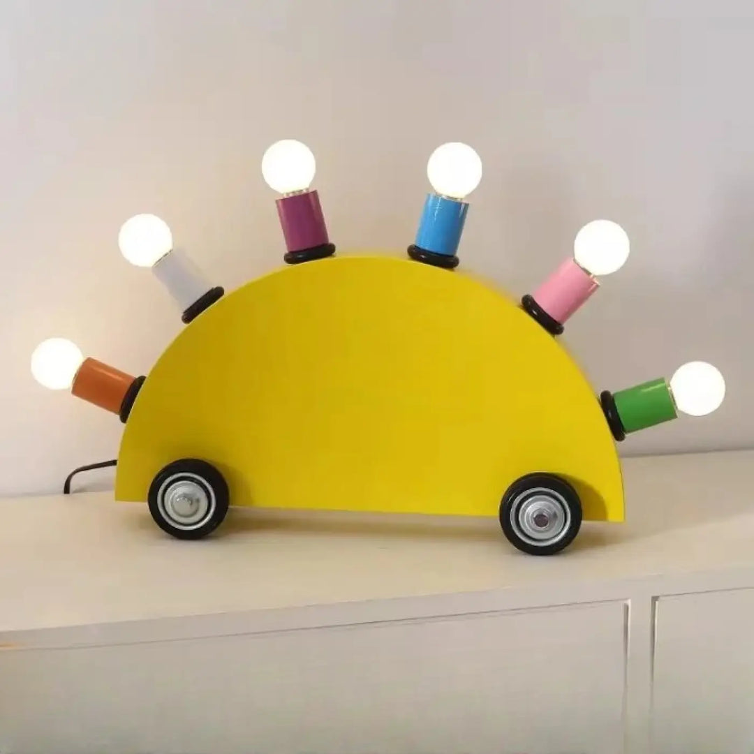 Lampe de table ferra en forme de voiture jaune vif avec ampoules colorées pour décoration intérieure et atmosphère