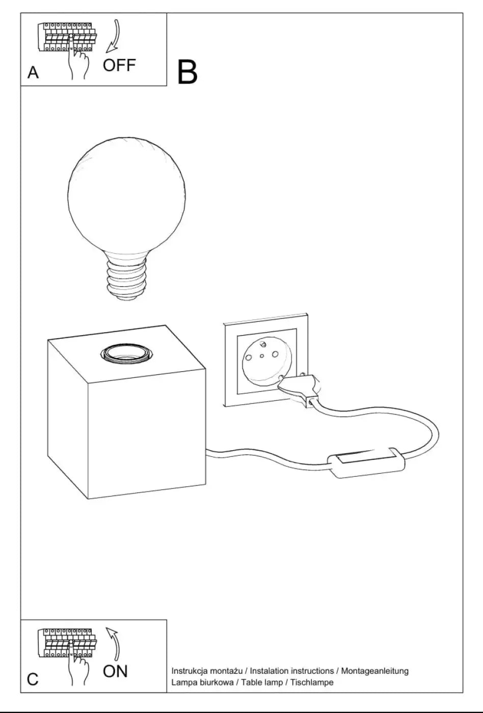 Lampe de table béton ariz avec ampoule blanche sphérique et câble, style loft bureau ariz minimaliste