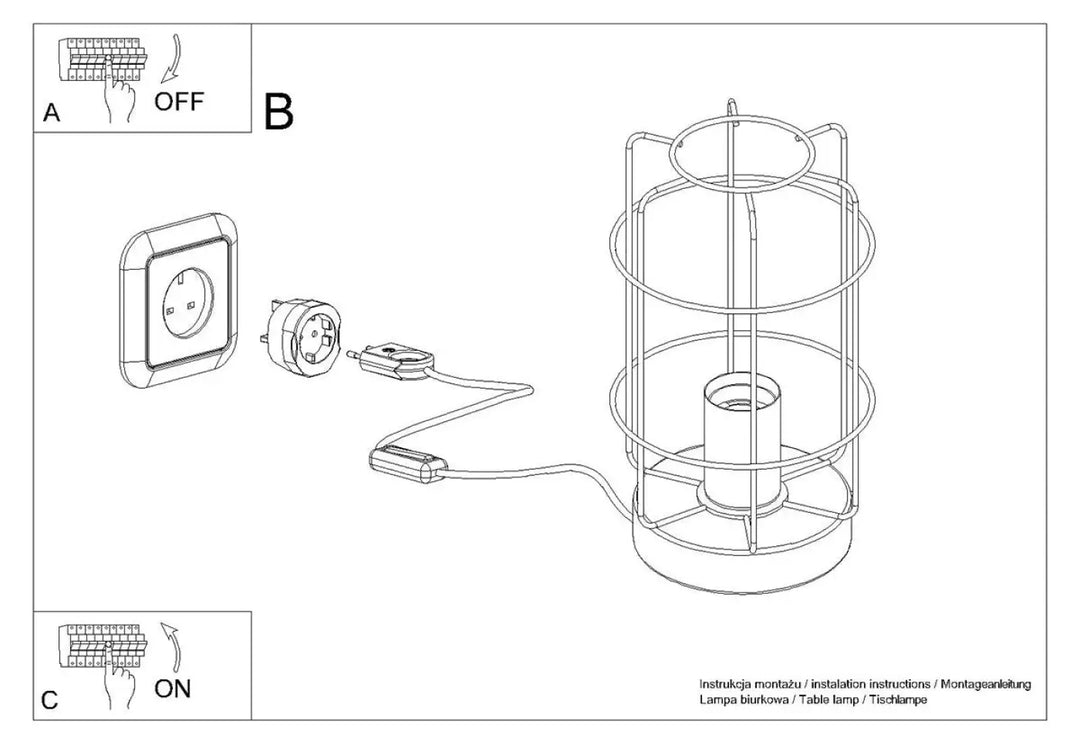 Lampe de table cylindrique série gotto avec design cage métal et douille ampoule visible style loft pour propositions d’éclairage
