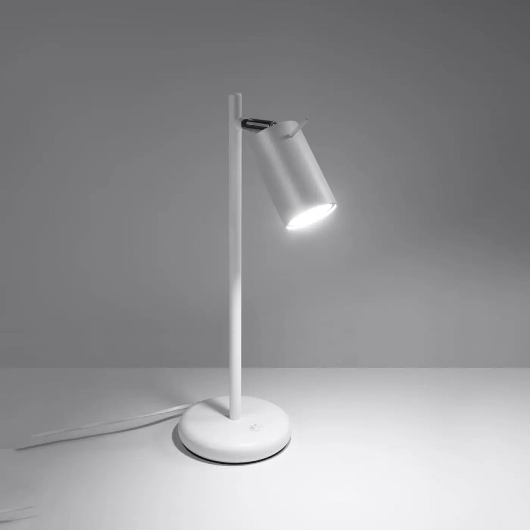 Lampe de table ring blanc avec abat-jour cylindrique et bras réglable idéale pour bureau design et décoration d’intérieur moderne