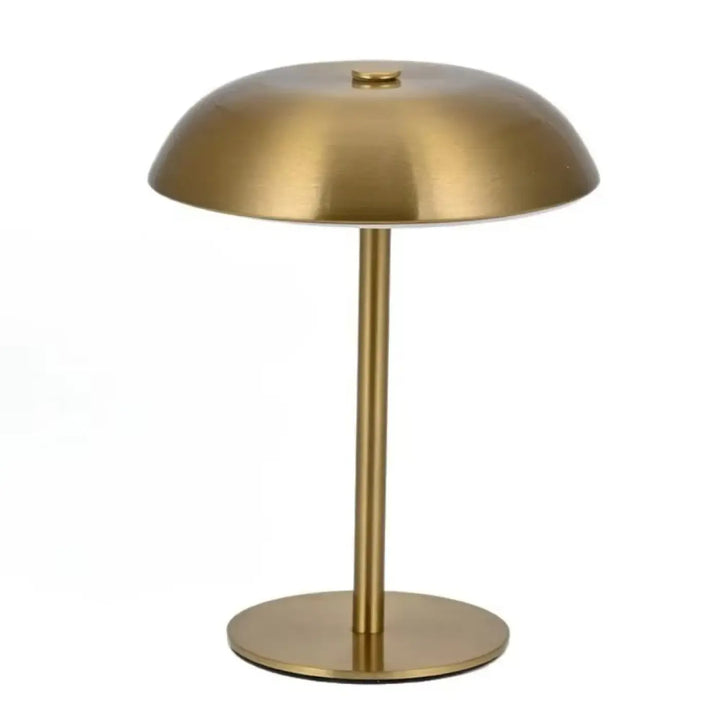 Lampe de table metany avec finition laiton, abat-jour dôme et base cylindrique, led à intensité variable marche arrêt tactile