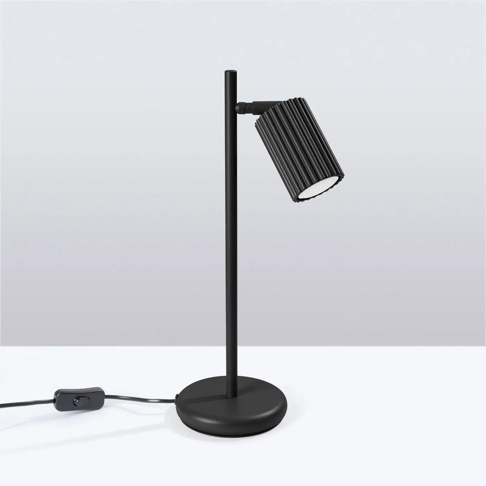 Lampe à poser karbon noir en design minimaliste avec finition mate et ampoules gu10 interchangeables