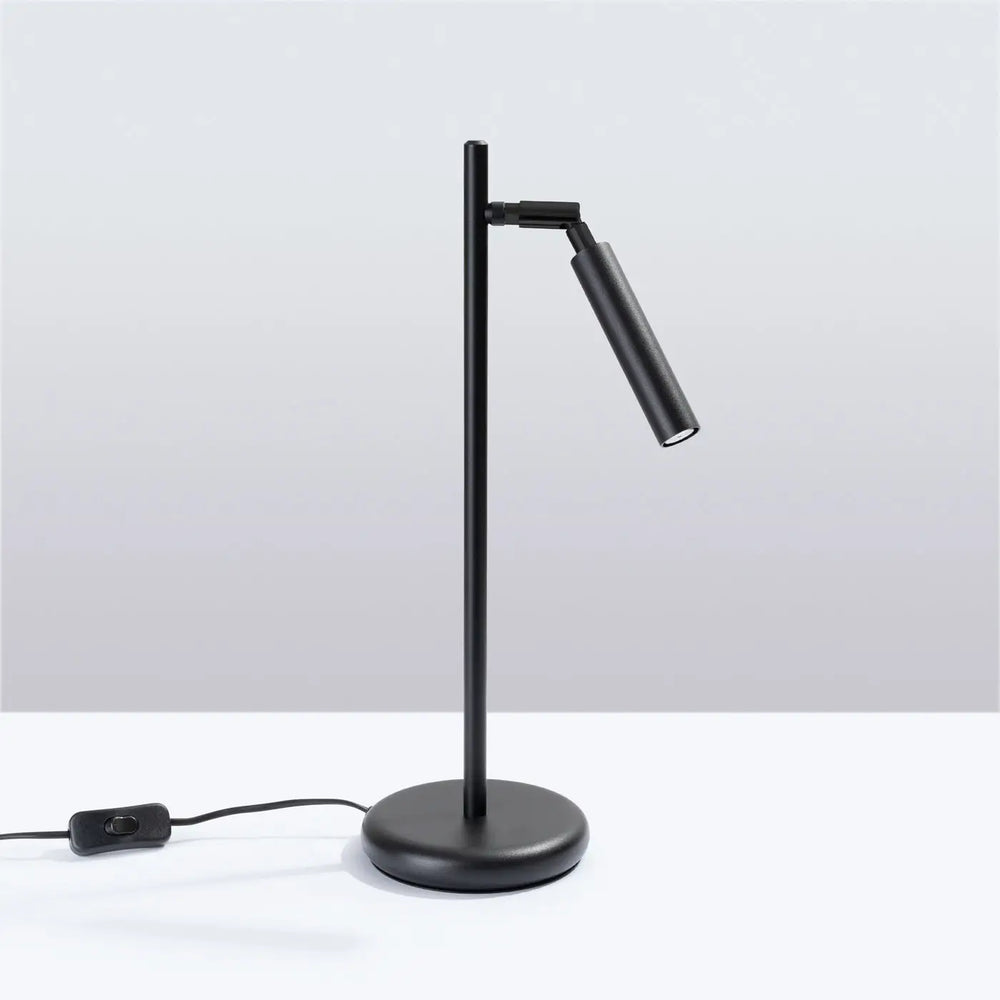 Lampe a poser bureau pastelo noir à finition mate avec tête cylindrique réglable en matériaux robustes design minimaliste