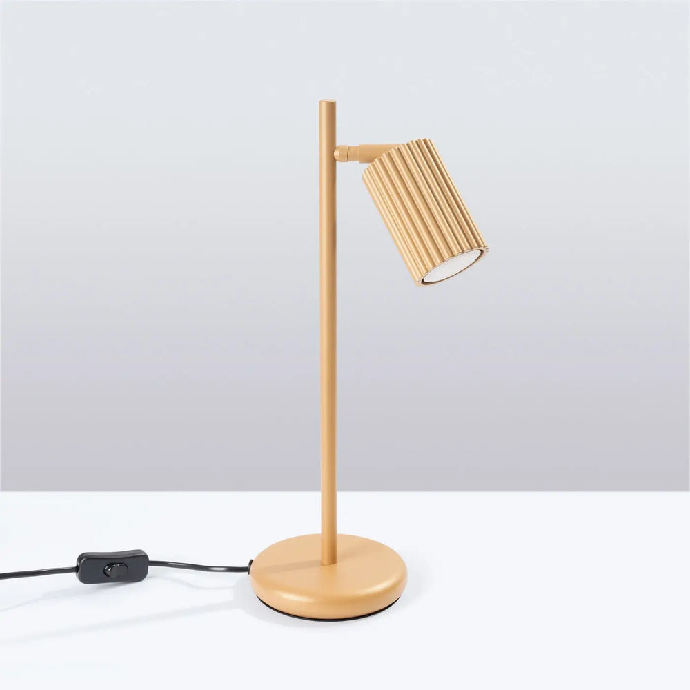 Lampe a poser karbon or en design minimaliste avec abat-jour cylindrique cannelé et ampoules gu10 interchangeables