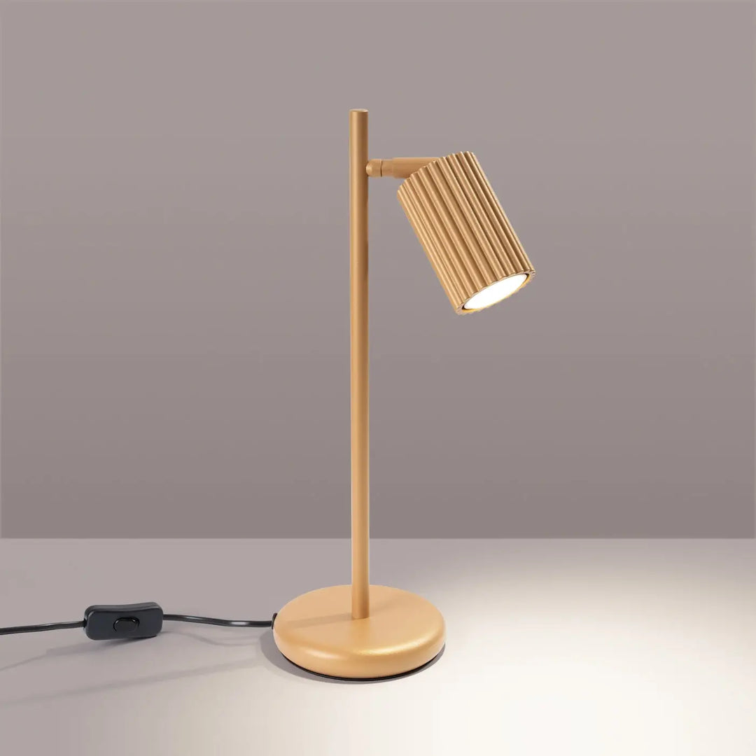 Lampe a poser karbon or avec abat-jour cylindrique cannelé et bras réglable design minimaliste et ampoules gu10 interchangeables
