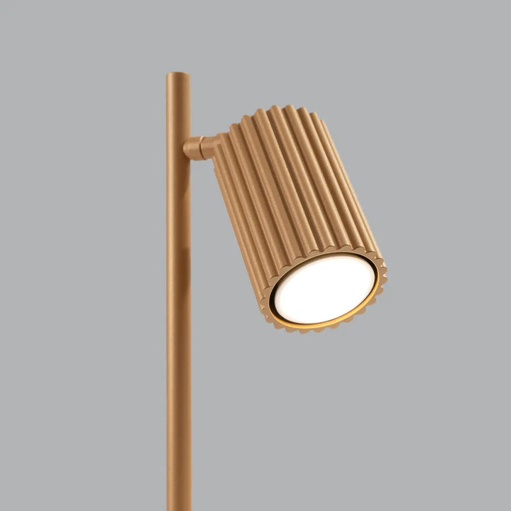 Lampe a poser karbon or en métal doré avec abat-jour cylindrique cannelé design minimaliste et ampoules gu10 interchangeables