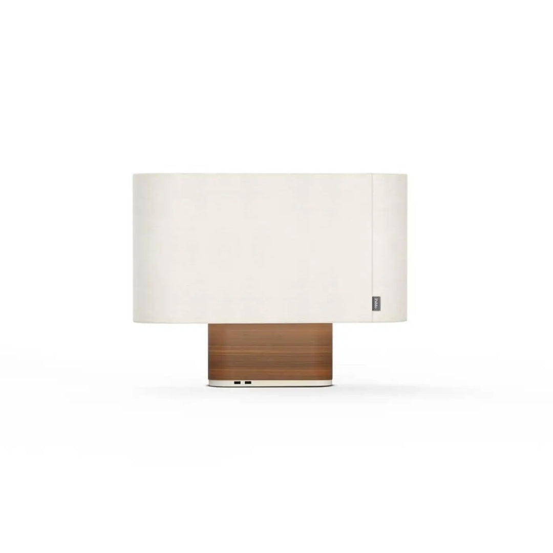 Lampe de table Belmont, abat-jour blanc et socle en noyer