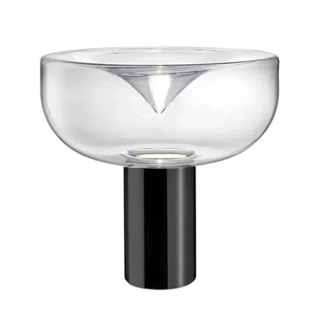 Lampe de table gloss en verre fumé avec base cylindrique noire pour une décoration intérieure au design sculptural