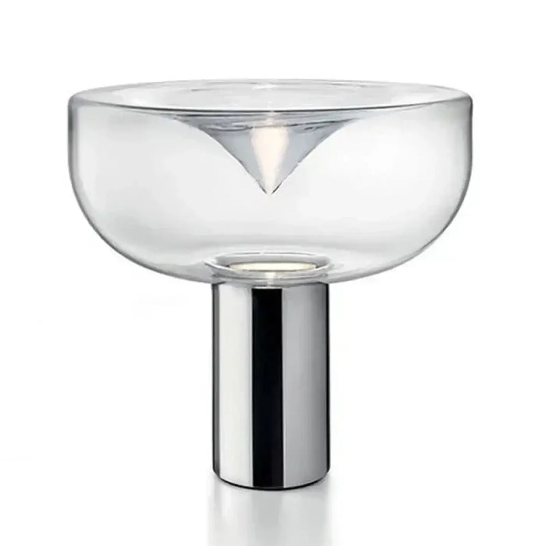 Lampe de table gloss en verre fumé avec base chrome et design sculptural triangulaire pour décoration intérieure