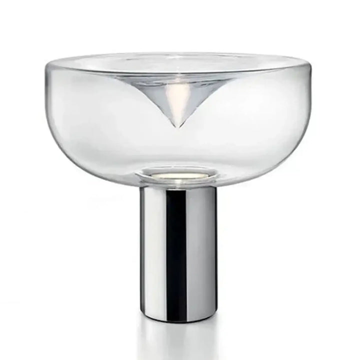 Lampe de table gloss en verre fumé avec base chrome et design sculptural triangulaire pour décoration intérieure