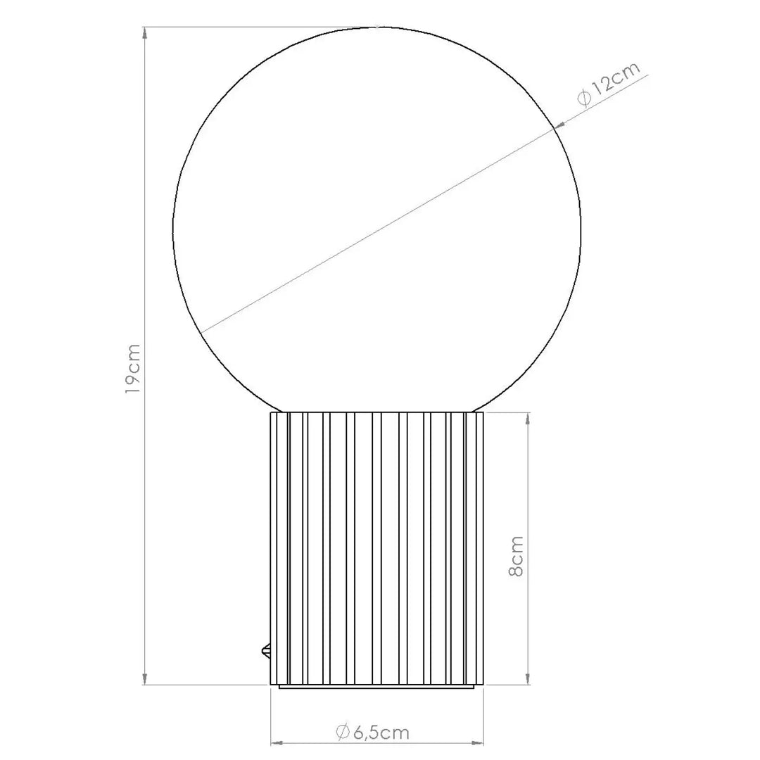 Lampe a poser halo vert olive avec abat-jour sphérique en verre et base cylindrique en métal à rainures verticales
