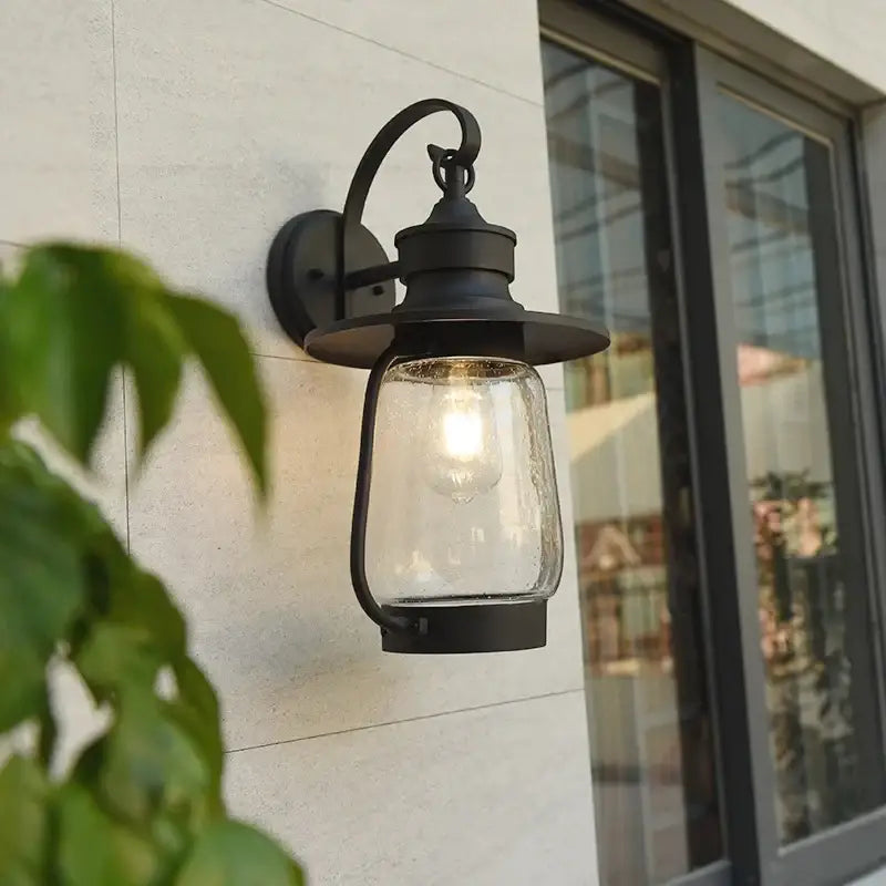 Luminaire Extérieure Métal Noir Et Verre Bullé Élégante