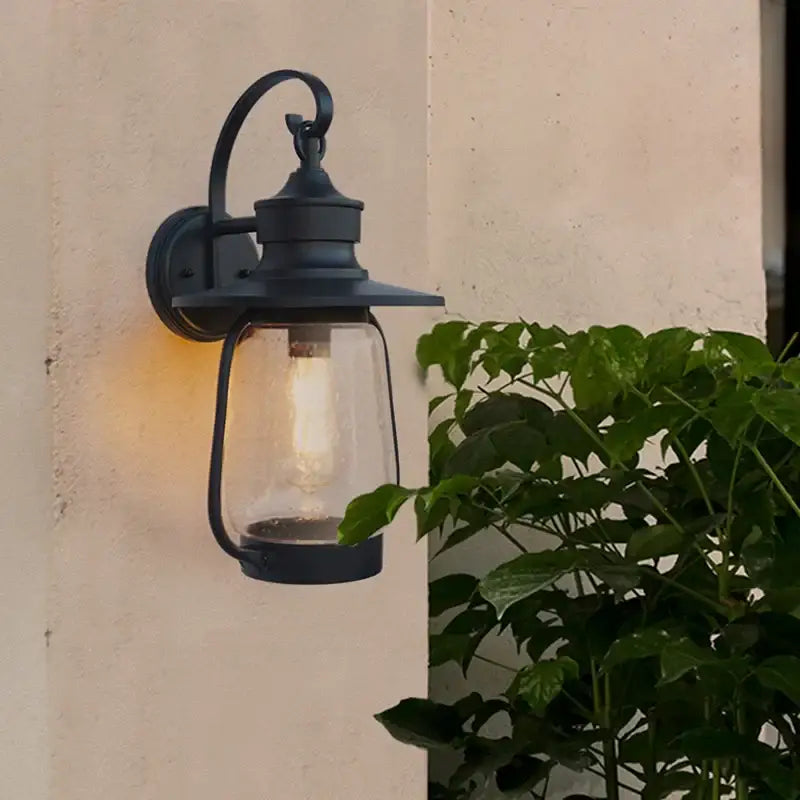 Luminaire Extérieure Métal Noir Et Verre Bullé Élégante