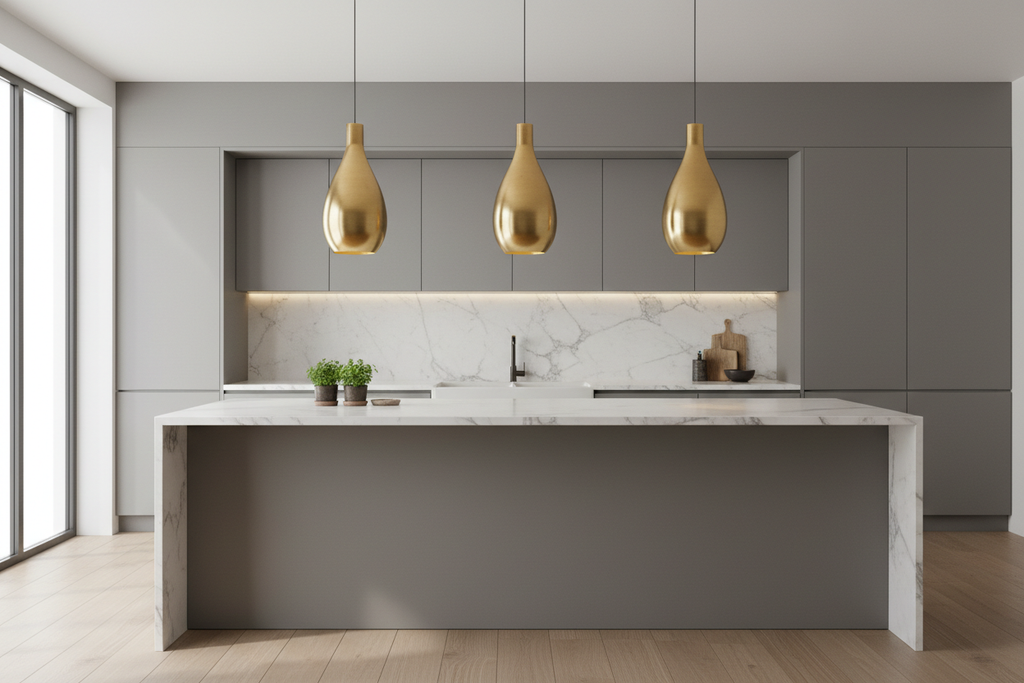 Luminaire en laiton dans une cuisine