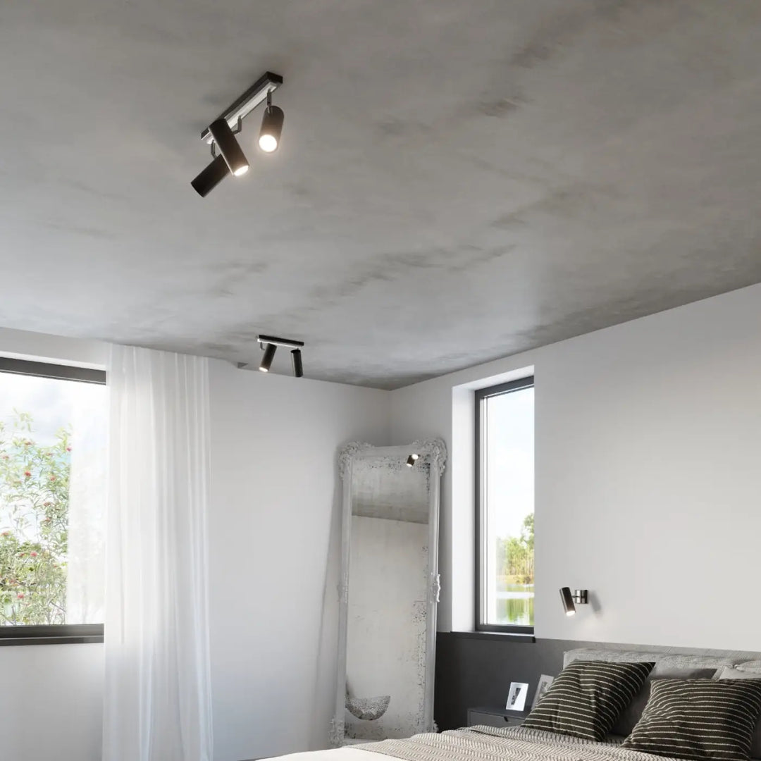 Luminaire plafonnier direzione 2 noir avec éclairage élégant et spots réglables pour plafond minimaliste texturé