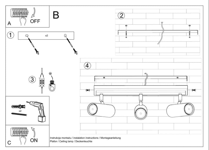 Luminaire plafonnier direzione 3 blanc avec éclairage élégant à trois spots ajustables pour un plafond minimaliste