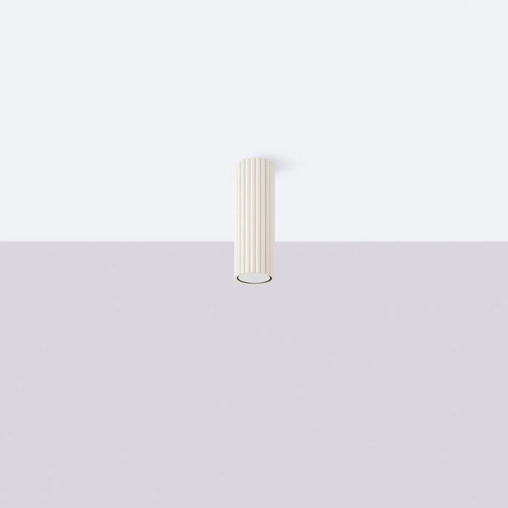 Luminaire plafonnier karbon 20 beige cylindrique avec rainures verticales et ampoules gu10 interchangeables design minimaliste