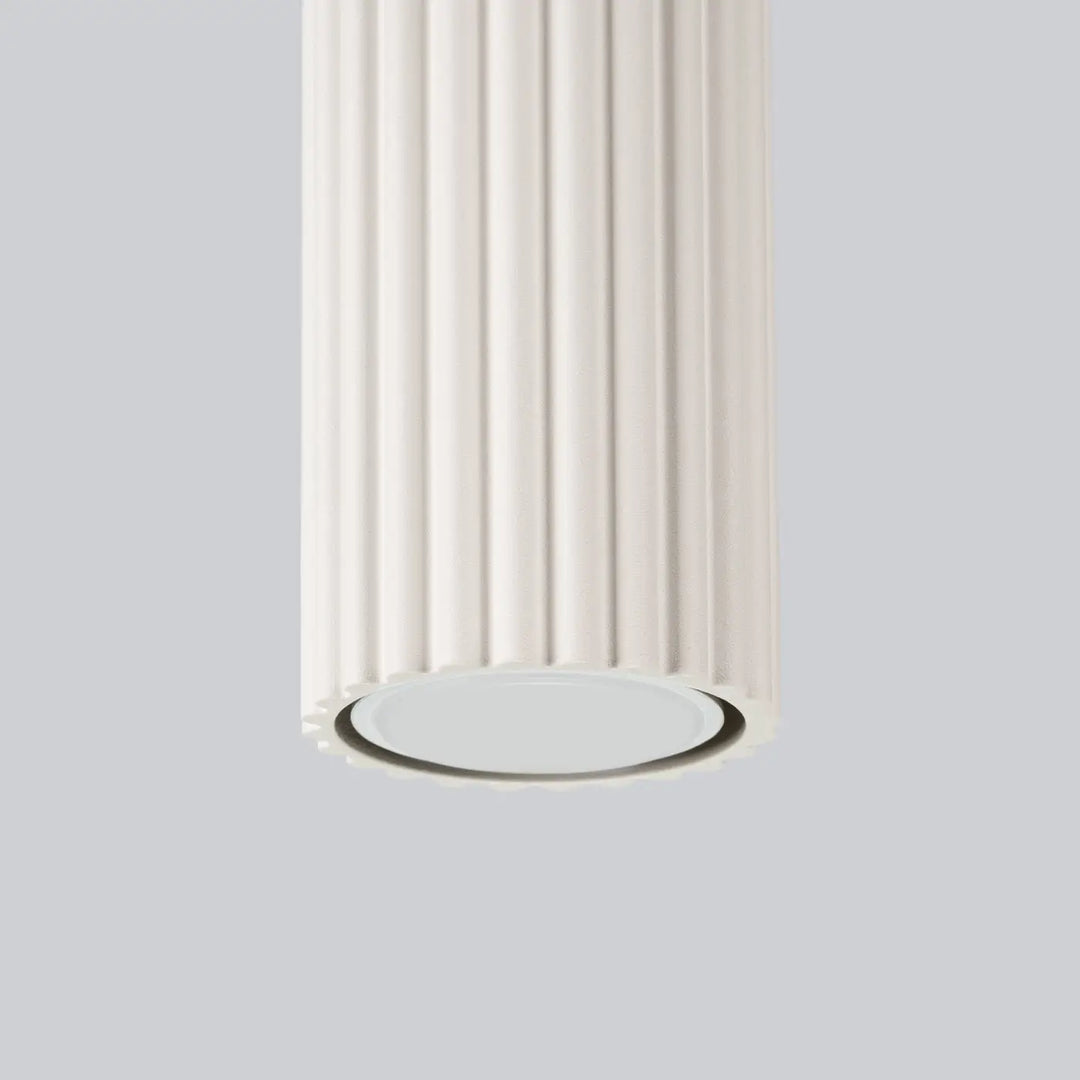 Plafonnier karbon beige style colonne cannelée avec panneau lumineux circulaire et ampoules gu10 interchangeables design minimaliste