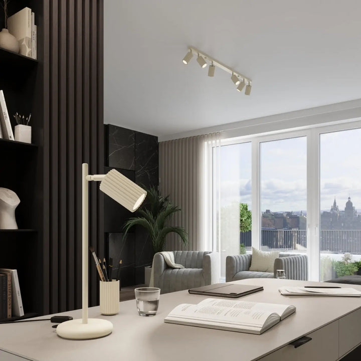 Luminaire plafonnier karbon 6l beige avec design minimaliste et ampoules gu10 interchangeables