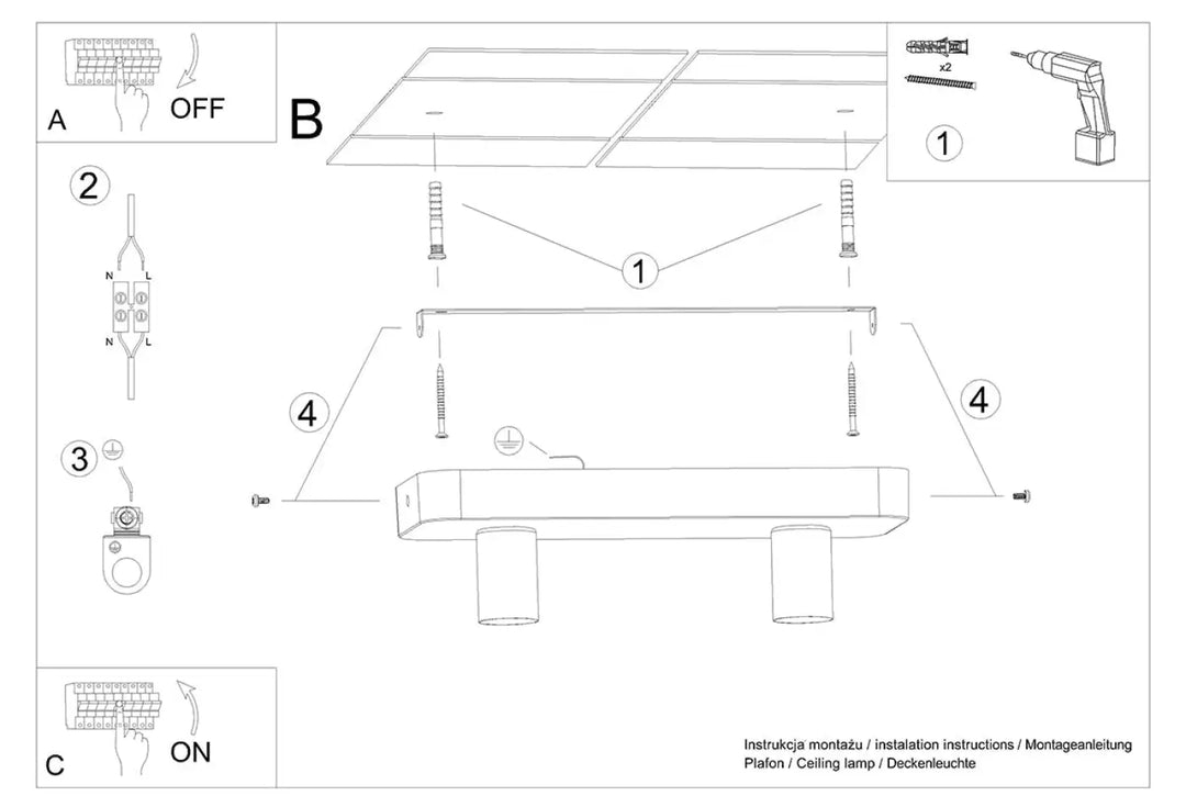 Diagramme dassemblage plafonnier tavo 2 gris béton avec deux spots cylindriques pour une esthétique moderne