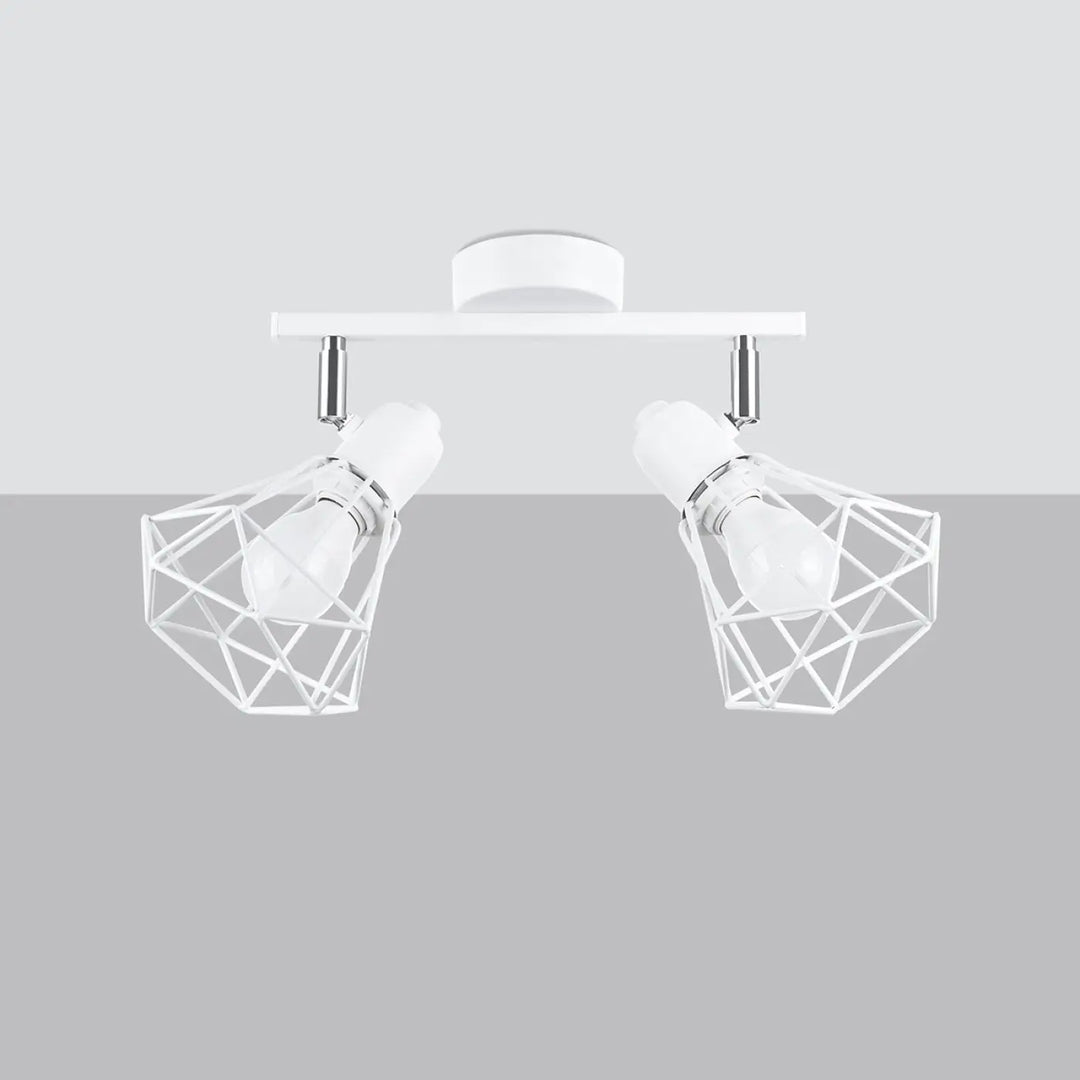Luminaire plafonnier série artemis blanc en cage géométrique avec deux spots ajustables pour atmosphère intime