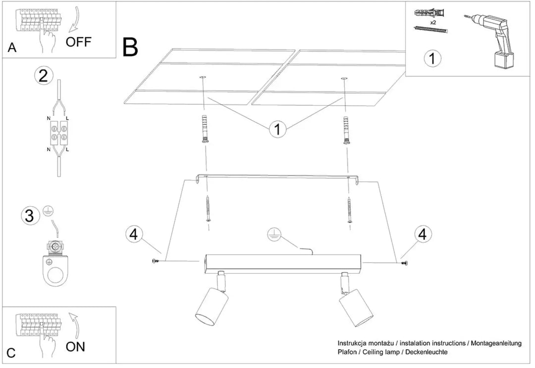 Plafonnier verdo 2 blanc avec deux spots ajustables design moderne pour éclairage intérieur contemporain