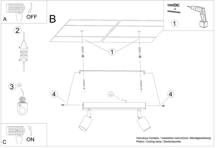 Plafonnier verdo 2 blanc avec deux spots ajustables design moderne pour éclairage intérieur contemporain