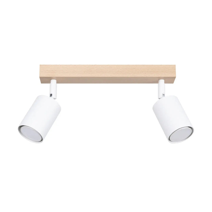 Plafonnier verdo design moderne avec barre en bois clair et deux spots cylindriques blancs luminaire plafonnier verdo 2