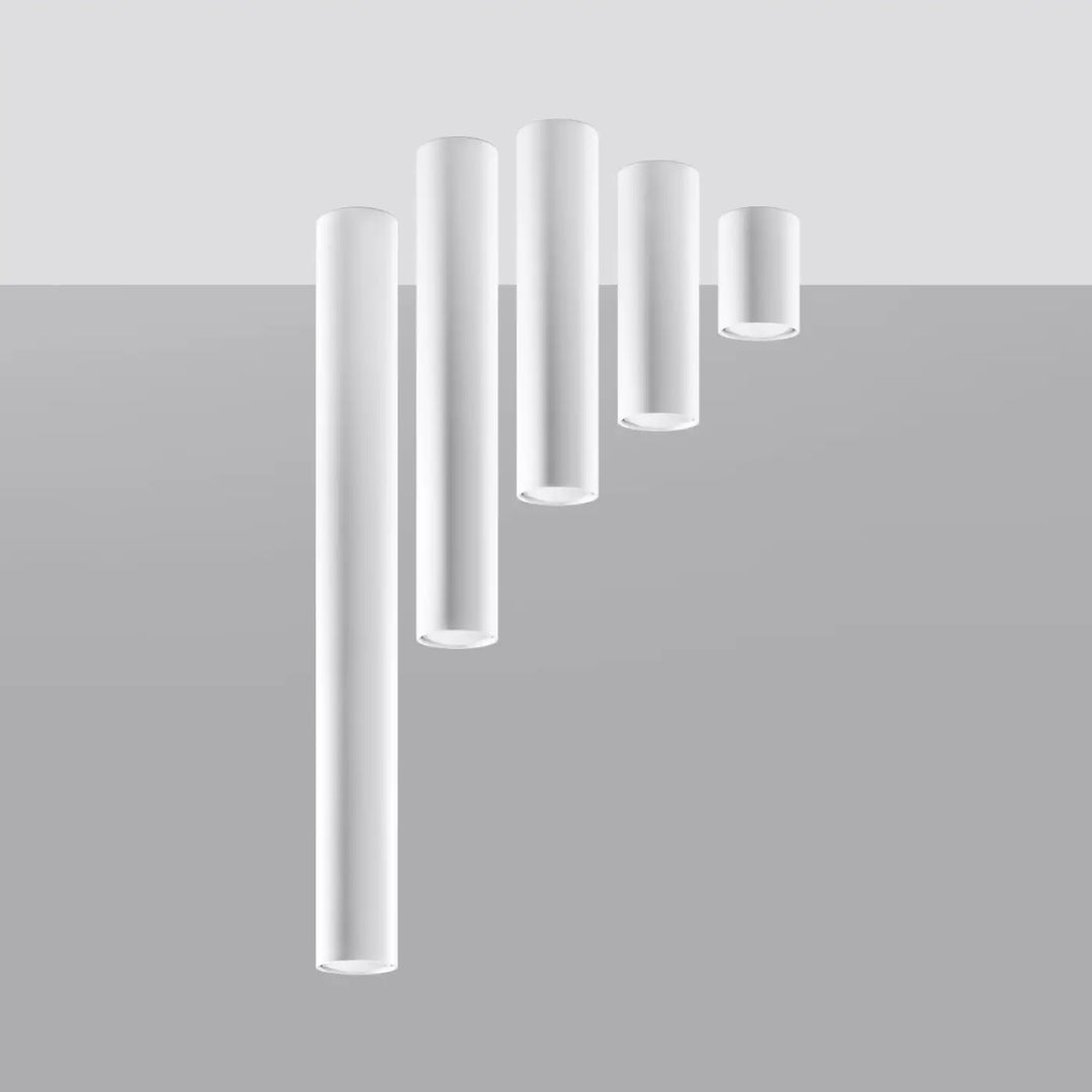 Set de cinq plafonniers lagos blanc cylindriques minimalistes avec verre dépoli pour une élégance moderne et lumière fonctionnelle