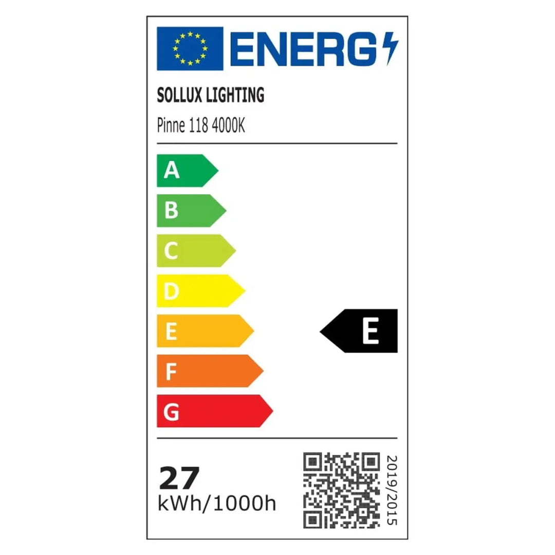 Luminaire plafonnier pinne 118 4000k blanc avec étiquette énergie e et paramètres déclairage pour collection pinne