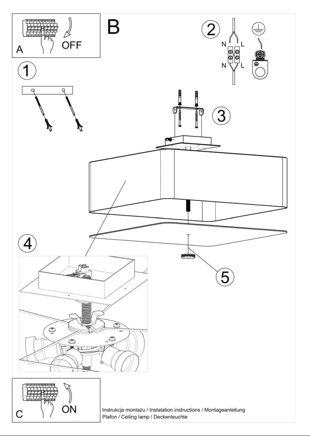 Luminaire plafonnier lampe lokko blanc avec contour distinct et design angulaire à multiples connexions électriques