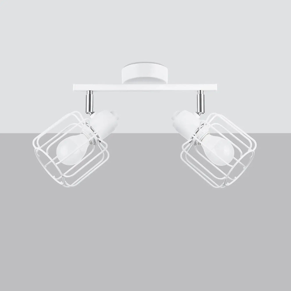 Luminaire plafonnier beluci 2 blanc avec spot double tête style loft et appliques murales avec cage métallique chrome