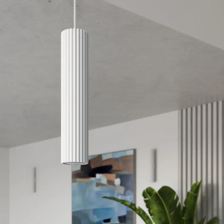 Luminaire plafonnier karbon allie blanc cylindre avec rainures verticales ampoules gu10 interchangeables