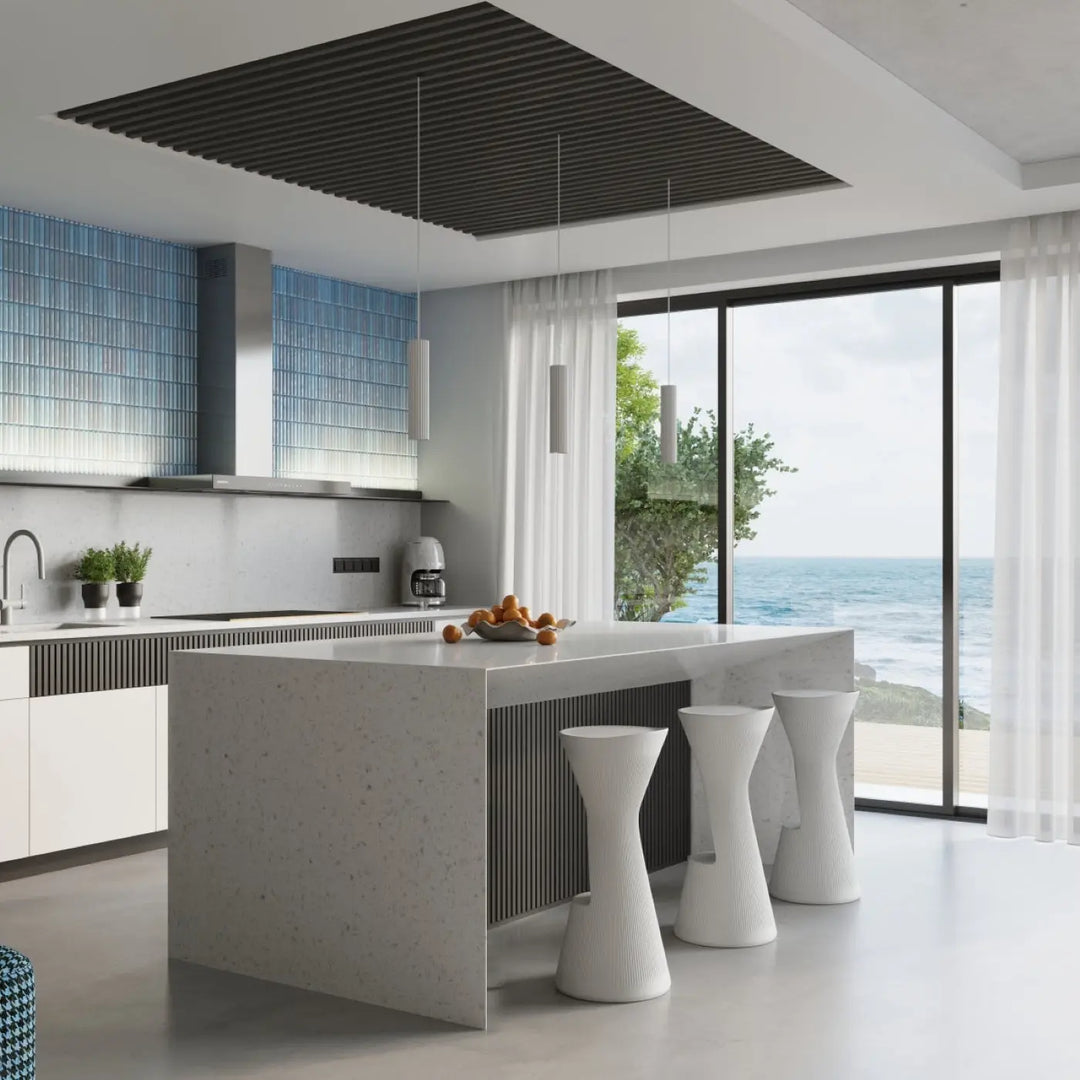 White ceramic bar stools with sleek modern design complement plafonnier karbon allie élégance with ampoules gu10 interchangeables
