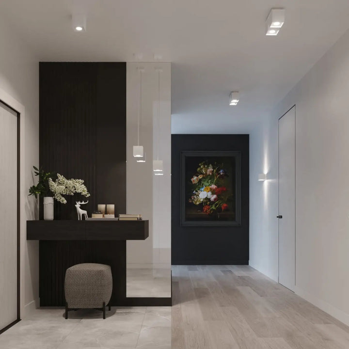 Luminaire plafonnier quad blanc avec peinture nature morte encadrée noir pour une magnifique décoration murale