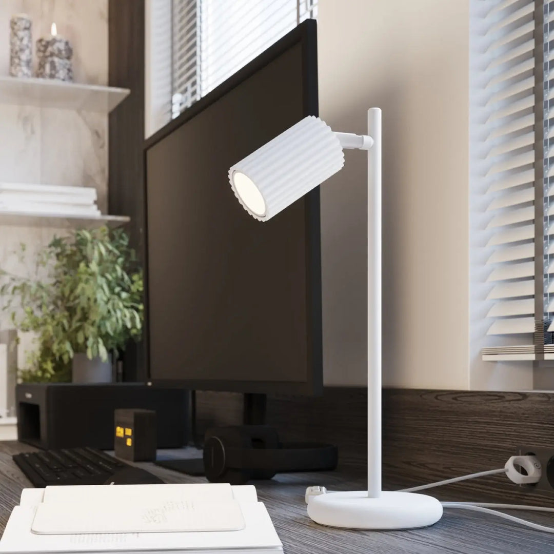 Plafonnier karbon allie design minimaliste blanc avec ampoules gu10 interchangeables et texture côtelée