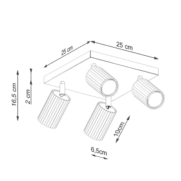 Plafonnier karbon allie design minimaliste blanc avec quatre ampoules gu10 interchangeables cylindriques en métal