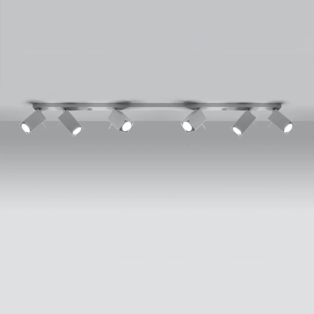 Plafonnier moderne merida blanc en métal argenté avec six spots ajustables pour diriger précisément le flux lumineux
