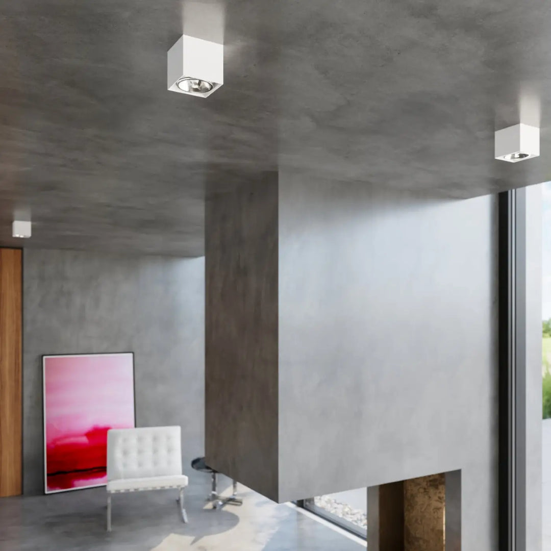 Plafonnier blake blanc avec forme minimaliste et fixation encastrée métallique pour un plafonnier moderne