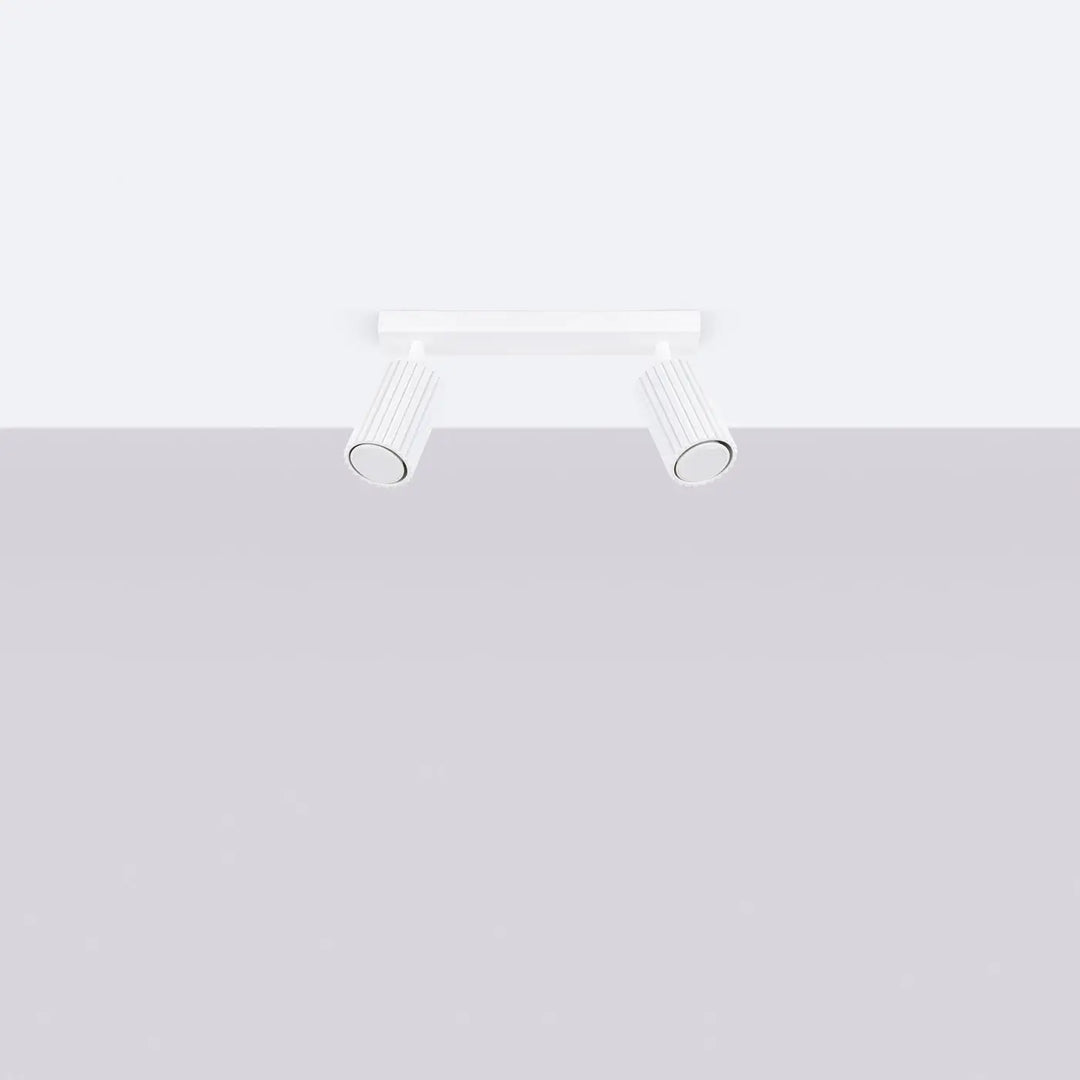 Plafonnier karbon blanc avec double tête et lentilles cylindriques rainurées pour ampoules gu10 interchangeables design minimaliste