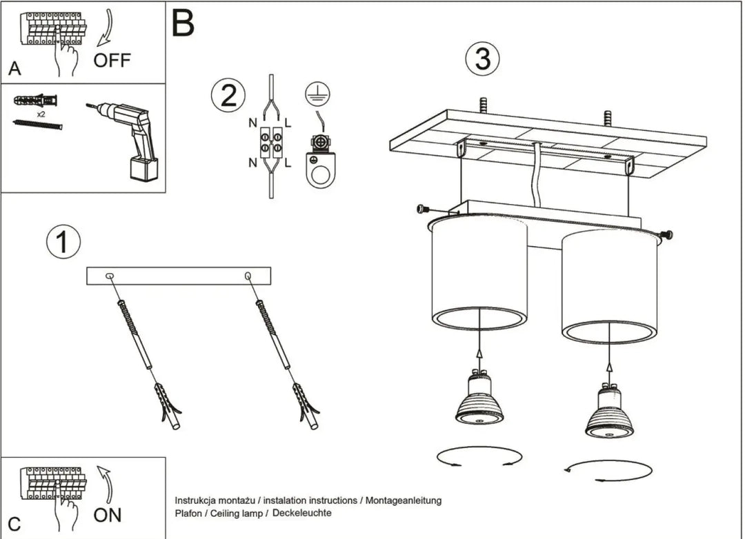 Plafonnier orbis 2 blanc avec deux abat-jours cylindriques en bois naturel et platine de fixation au plafond