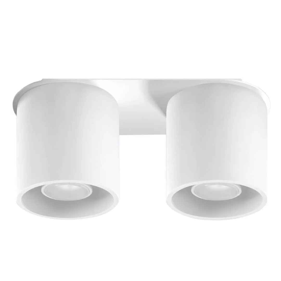 Plafonnier orbis 2 blanc avec double tête et abat-jour cylindrique en bois naturel au design minimaliste