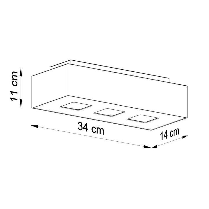 Plafonnier moderne mono 3 blanc avec trois sources lumineuses carrées et spot allongé rectangulaire en blanc