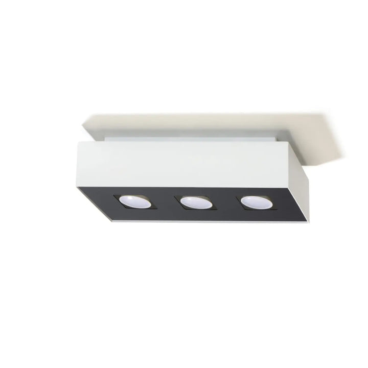 Luminaire plafonnier moderne blanc et noir avec spot allongé et trois sources lumineuses led circulaires