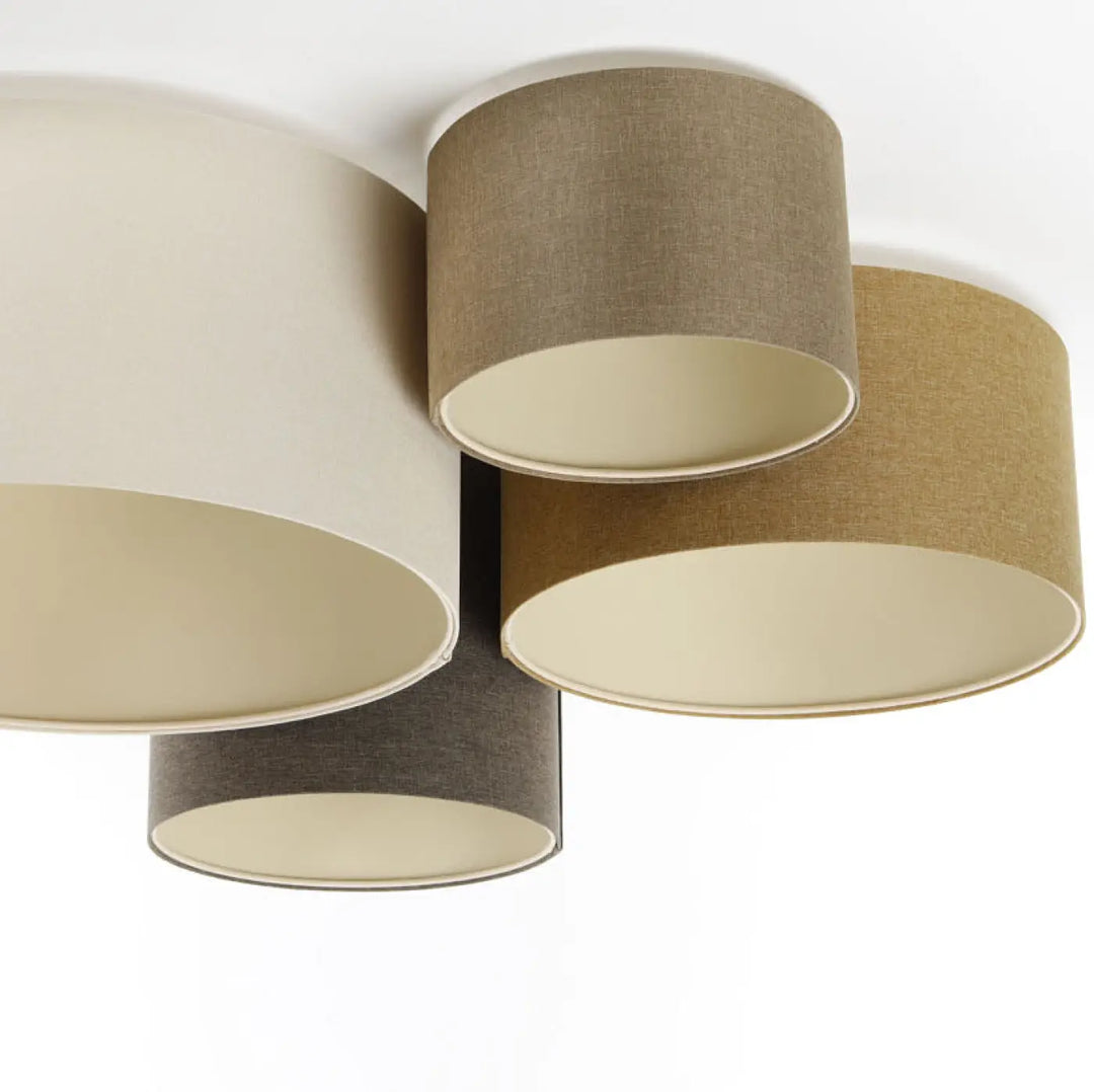 Set de quatre abat-jours cylindriques avec texture naturelle en crème beige caramel graphite et écru pour plafond