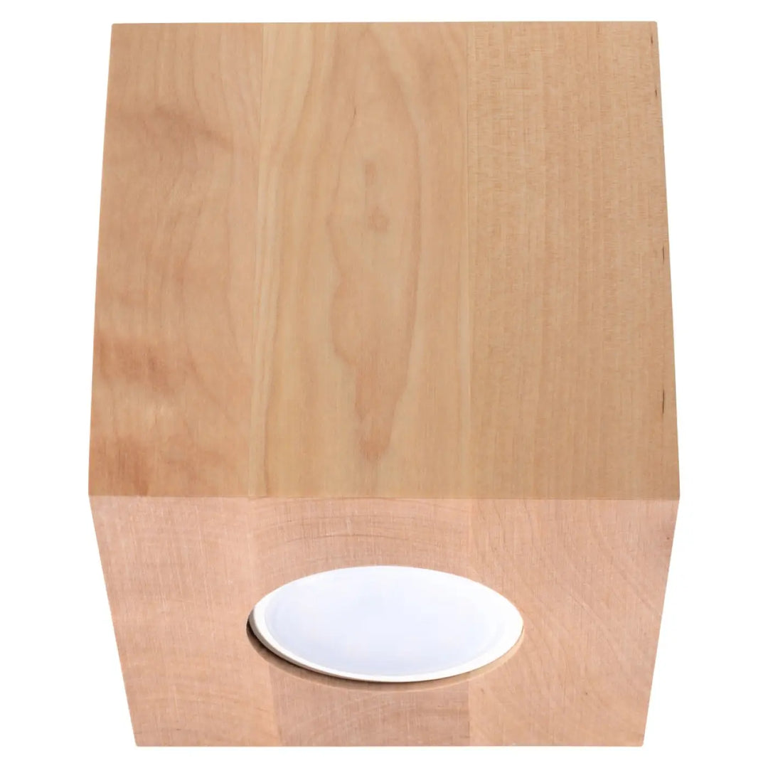 Plafonnier quad 1 en bois naturel clair avec insert circulaire blanc créant une ambiance chaleureuse