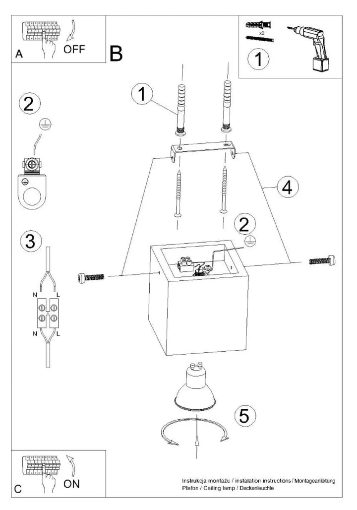 Plafonnier quad bois naturel avec abat-jour en verre dépoli et fixation métallique pour une ambiance chaleureuse