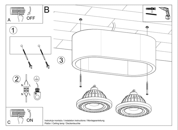 Plafonnier basic 2 cylindrique en bois naturel avec abat-jour en tissu blanc et deux leds circulaires sentez mieux