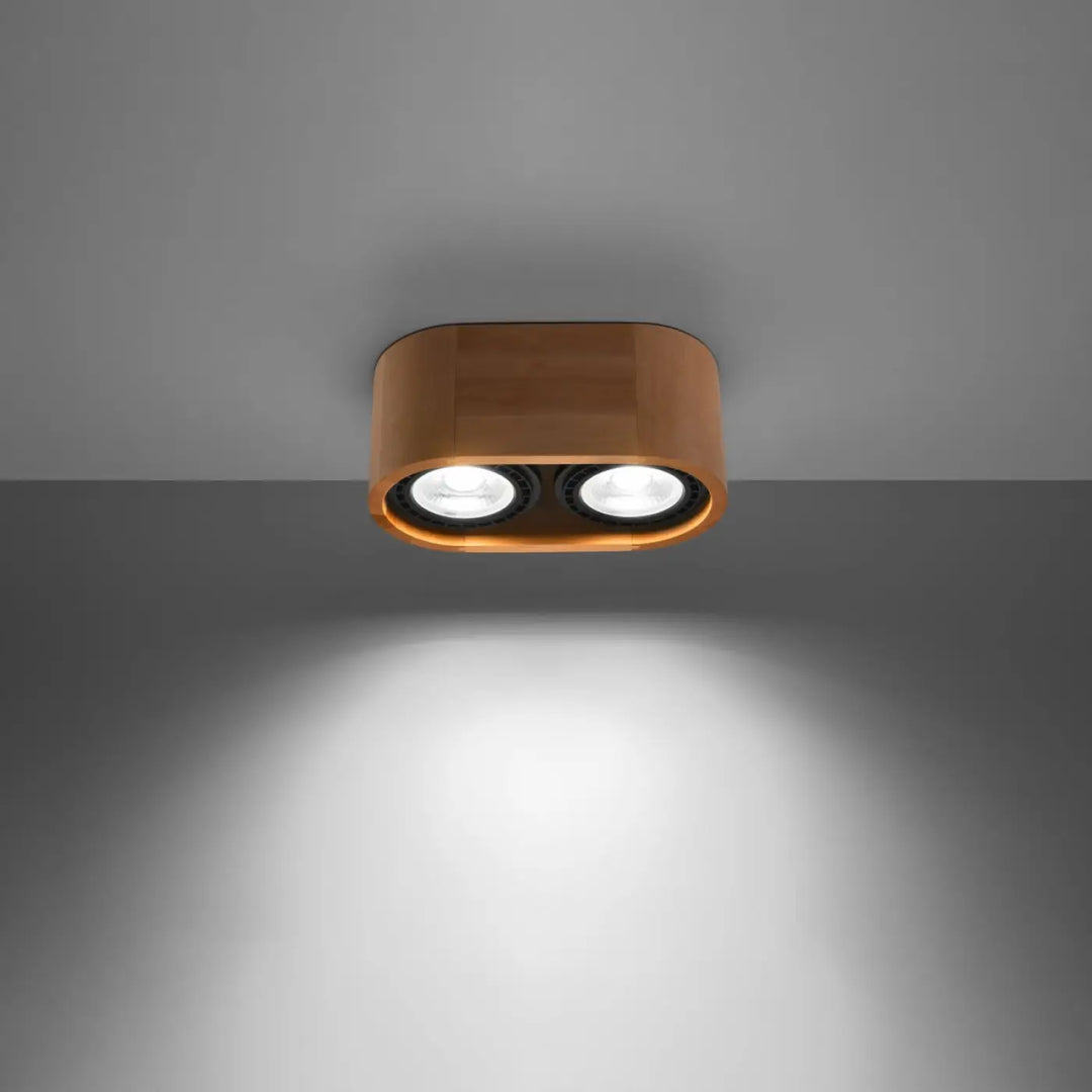 Plafonnier basic 2 en bois naturel avec spot led double circulaire pour un éclairage moderne sentez mieux