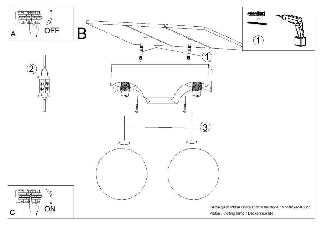 Luminaire plafonnier bulbo 2 en bois naturel avec deux ampoules circulaires dans une forme minimaliste et combinaison naturelle